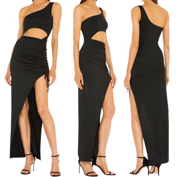 Revolve Superdown Alanie Cut-Out Ruched One Shoulder Maxi Dress in Black Size L - Picture 1 of 14